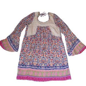 Allison Brittney Boho Floral Print Midi Dress Tunic Women's Size Medium